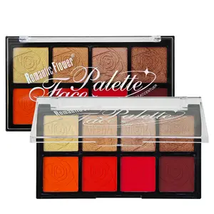 4 Colors Highlighter & 4 Colors Blusher Cosmetic Makeup Palette, Matte Waterproof Long-lasting Brightening Face Blush for All Skin Tones