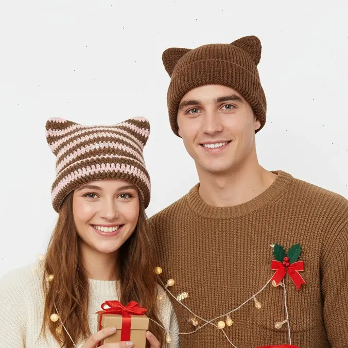 Cat Ear Fluffy Knit Beanie Hat, - TikTok Shop