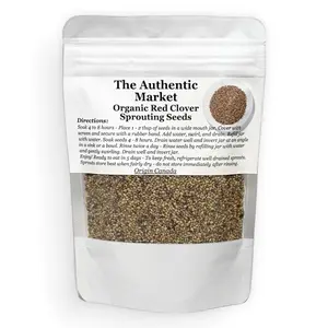 The Authentic Market Organic Red Clover Sprouting Seeds Home Growth Kit - Superfood use using soup, salads, smoothies, high in vitamins, minerals, enzymes, protein