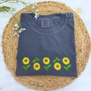 Sunflowers Embroidered Shirt, Floral Comfort Colors Tee, Cottagecore Flower Shirt, Minimal Embroidery Aesthetic Tee