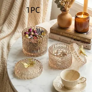 Creative Crystal Glass Butterfly Storage Jar, Home Bedroom Decor, Jewelry Box, Makeup Cotton Holder, Toothpick Organizer
