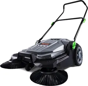 Walk-Behind Hand Push Floor Sweeper, 25.6" Sweeping Width Floor Sweeper Manual Non-Electric, 5-Gallon Waste Container, Angle & Height Adjustable Folding Handle for Walkway, Yard, Garage, Patio