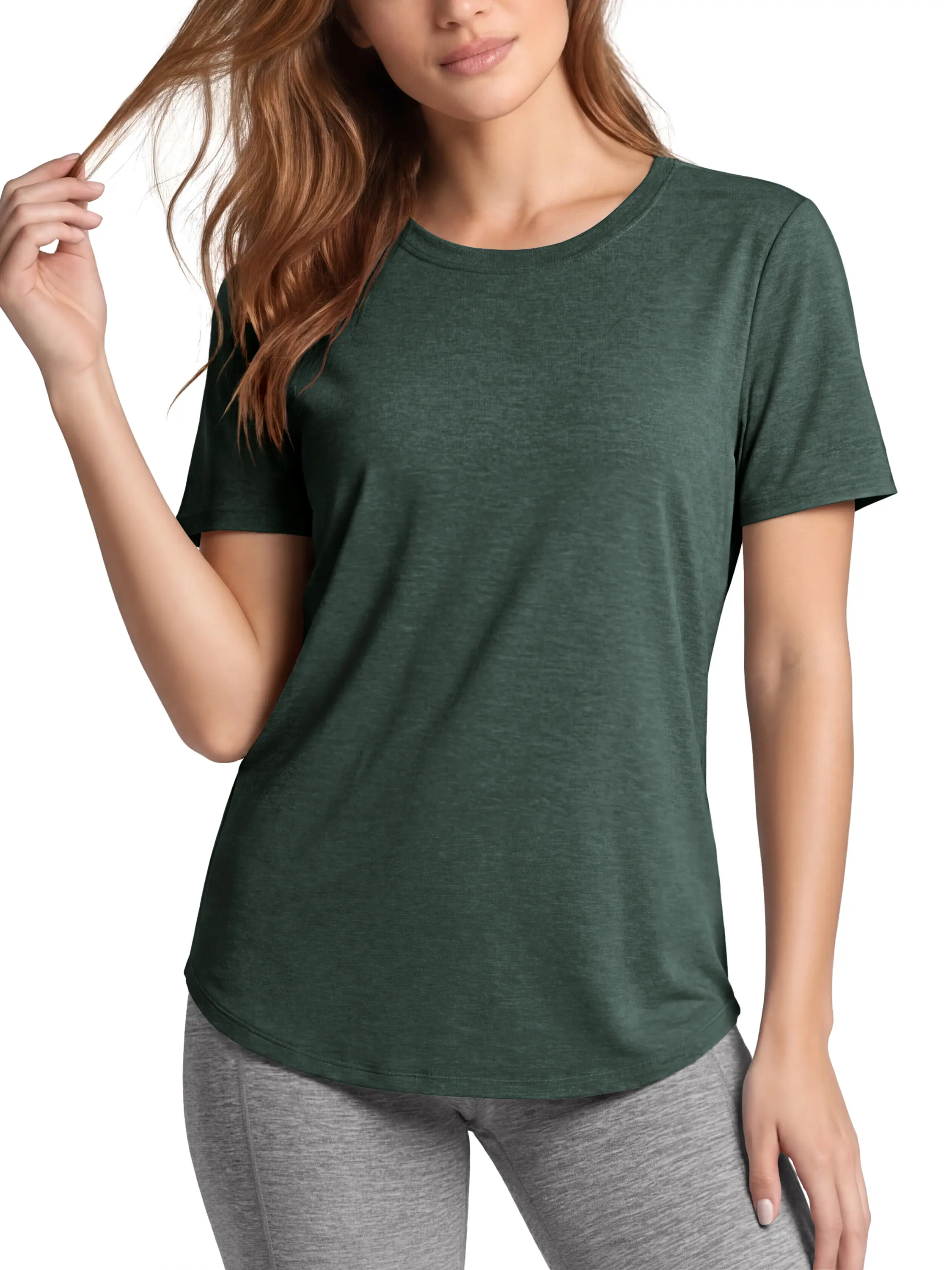 ODODOS Women's Silky Short Sleeve Tunic Tee, Relaxed Fit Activewear & Loungewear Top with UPF 50+ Sun Protection & Hip Coverage, Shortsleeve