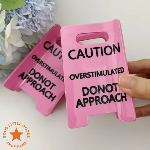 GoodLittleGoods Pink Caution Overstimulated Hair Claw Clip with Bold Black Text Durable Plastic Statement Accessory for Women Wife GF BFF Workers