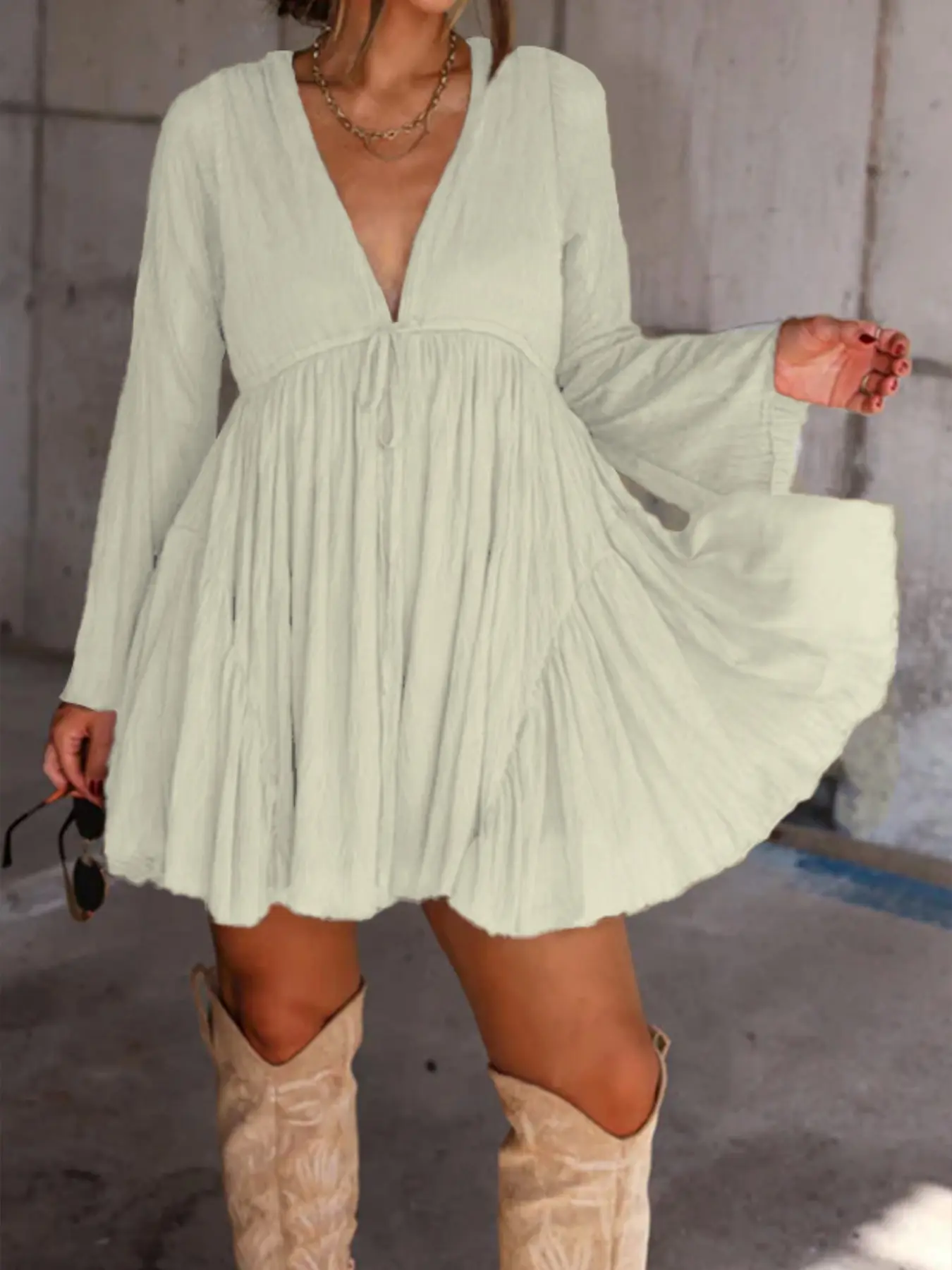 sachin and babi light blue dress Women's White Long Sleeve Dresses