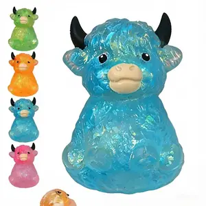 Highland Cow Squishy, Mini Cute Animal Squeeze Toy for Adults, Slow Rising Sensory Fidget Stress Ballfor Anxiety Relief, Easter Basket Stuffer Party Favor Gift for Cow Lovers(Blue) Jelly Filled Gummy Slow-Rising Textured Aromatherapy Super Gel Stretchy