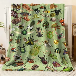 Insect Pattern Flannel Blanket - Soft Cozy Plush Throw with Vivid Bug & Beetle Prints, Lightweight Warm Blanket for Bed Couch Sofa, Decorative Bedding for Kids Adults, Ideal Gift for Nature Enth, Cozy Chic Blanket