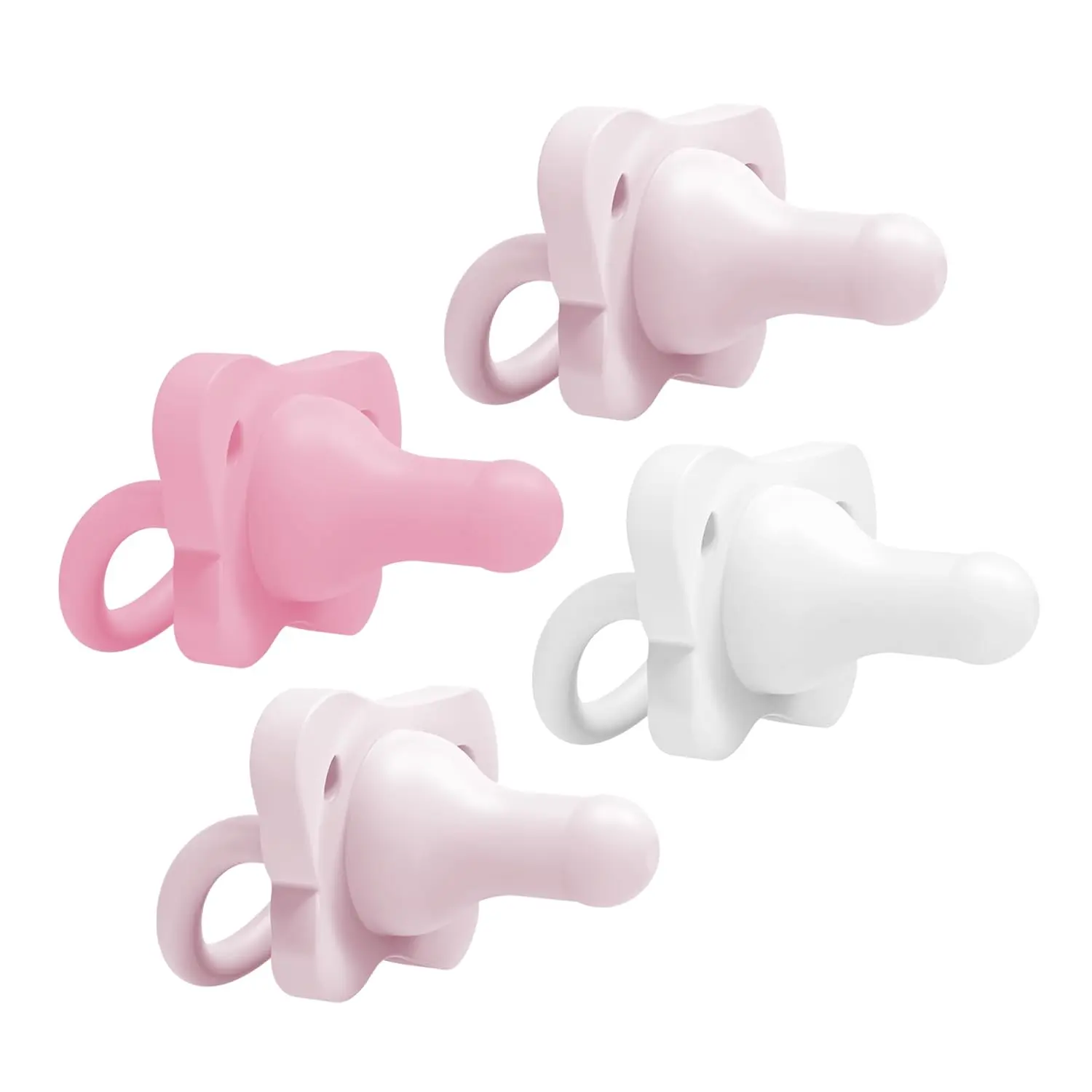 4-Pack Silicone Baby Pacifier, Contoured One-Piece Design, Light-Pink, Pink, White, 0-6m 4-Pack Silicone Baby Pacifier, Contoured One-Piece Design, Light-Pink, Pink, White, 0-6m