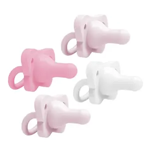 4-Pack Silicone Baby Pacifier, Contoured One-Piece Design, Light-Pink, Pink, White, 0-6m