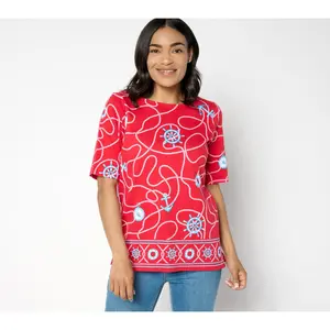 Quacker Factory Ship Shape Bateau Neckline Elbow Sleeve Top