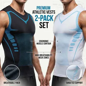 Men's Tank Top 2-Piece Set - Quick-Dry, Moisture-Wicking, Breathable Workout Tank - Ergonomic Shaping Base Layer - Core Support, Ideal for Gym and Weight Training