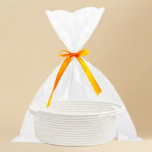 Small Woven Easter Basket Set – 12"x8"x5" Durable Rope Basket with Gift Bags & Ribbons, Empty Storage Basket for Baby Toys, Gifts, or Organizing with Handles (White)