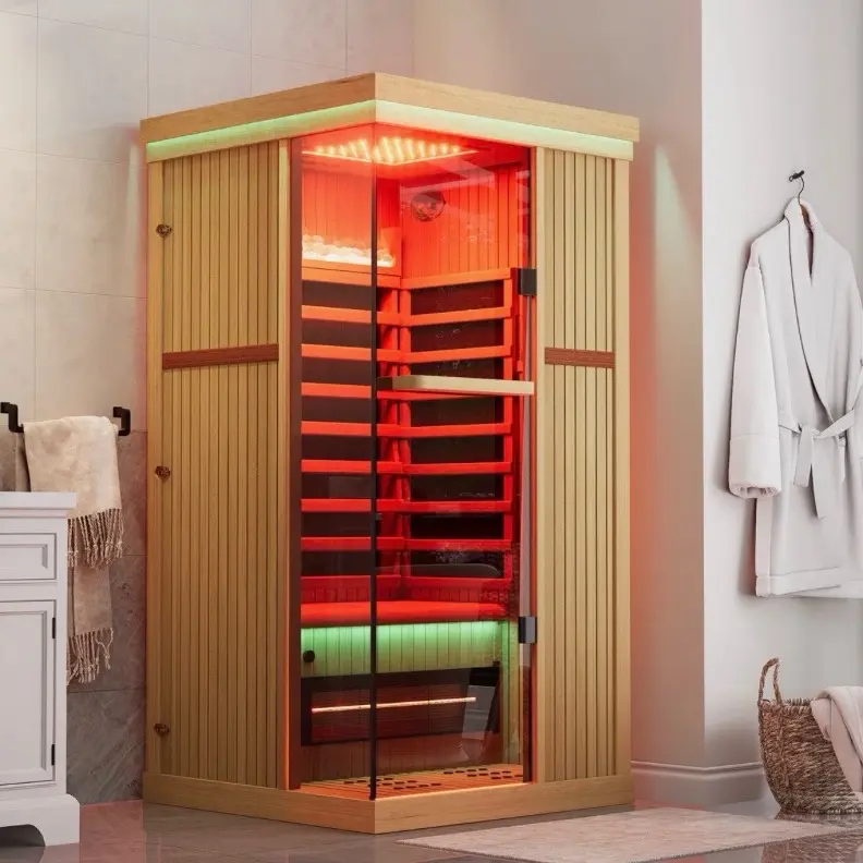 Meissalivve Full Spectrum Infrared Sauna,1 Person Home Sauna,canadian Wood Indoor Spa Sauna With Resonance Speaker And Tempered Glass