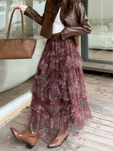 Elegant Floral Lace Umbrella Skirt, High Waist Loose Fit Long Cake Dress, Perfect for Daily Wear and Parties, Spring Summer New Arrival