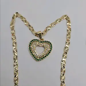 necklace with  green and clear stones, heart Gold-plated 18"inches 24"inches available