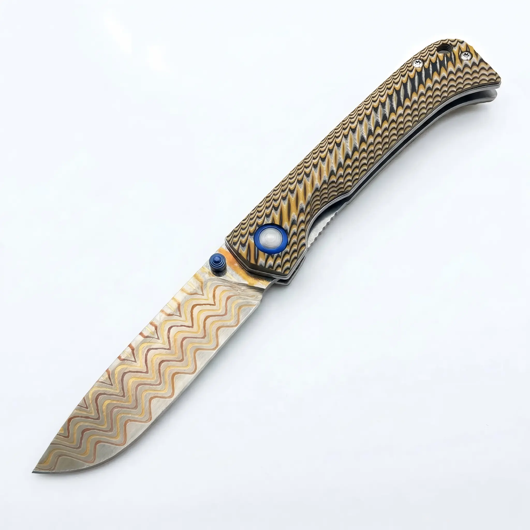 DJ-36 Folding EDC Knife with Copper Damascus Steel and G10 Handle, Great for Chefs