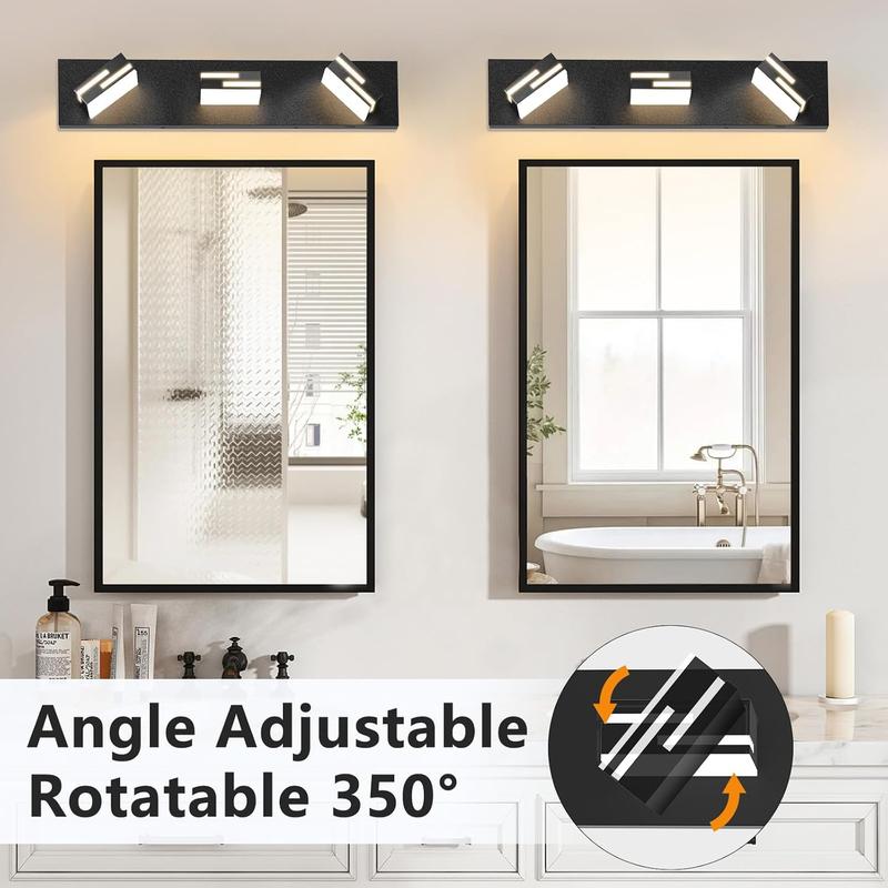 LED Modern Bathroom Vanity Light Fixtures 3-Light 5CCT Dimmable Matte Black Vanity Lights for Bathroom Lighting Fixtures Over Mirror, with 350? Rotatable  Heads, 22-inch