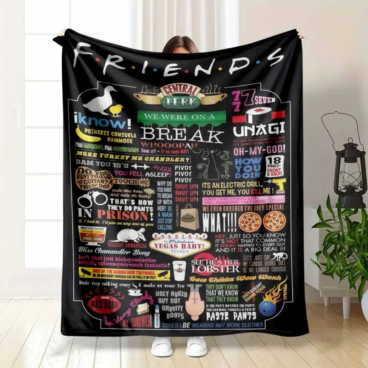 Friends Inspired Flannel Blanket Central Perk Quotes Print Soft Cozy Throw with Colorful Iconic Design Perfect for Sofa Bed Office Living Room TV Watching Gift Home Decor summerwins Sitcom Merchandise Bedding Lounge Throw