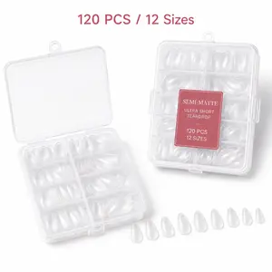 120 PCS Boxed Short Almond False Nail Tips, Semi-Transparent Semi-Matte Seamless Press-On Extensions, Dual-Use Full-Half Cover, NailTok Salon-Grade Beginner-Friendly No-Lift Tool for Home Manicures & Salons
