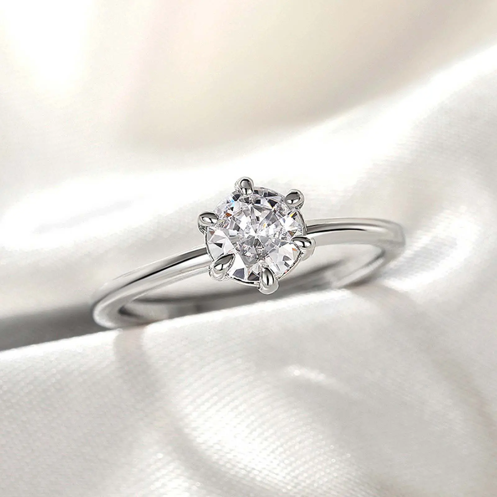 6-Prong Zircon Engagement Ring for Couples – Adjustable Unisex Daily & Party Jewelry Gift
