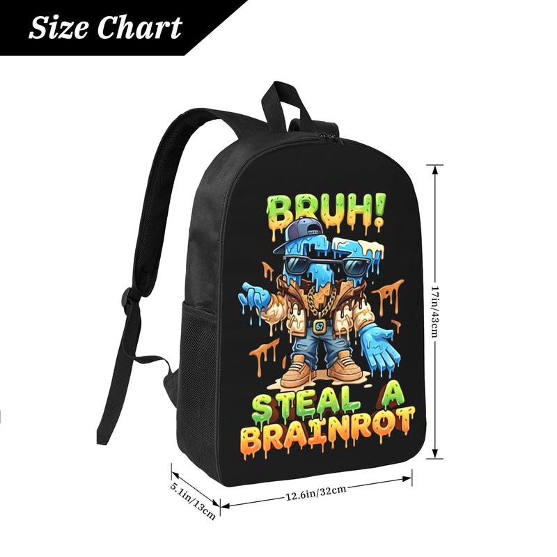 Graffiti 'Bruh! Steal A Brainrot' 67 Print Backpack, Starry Sky Pattern Casual Daypack for School & Travel