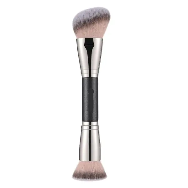 Dual‑Ended Foundation & Contour Brush Flat Top + Angled Synthetic Bristles | Makeup Brush for Liquid, Cream & Powder Bronzer, Blush & Foundation