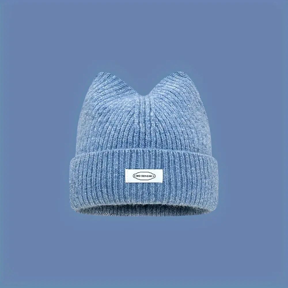 Women's Cat Ear Beanie Hat with Feline Ears & Elastic - Soft Winter Warm for &, Cute Cat Ear, Casual Outfits (No-Sew Label-Compatible)