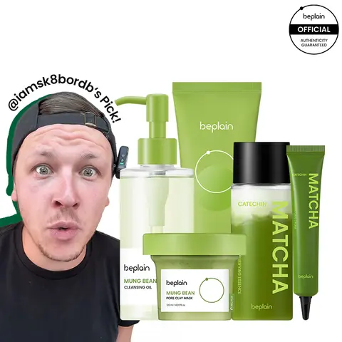 Beplain Mung Bean & Matcha Catechin 5-Step Pore Care & Brightening Skin Care Kit - Lightweight Clay Foam Cleansing Mask Included, Complete Detox Routine