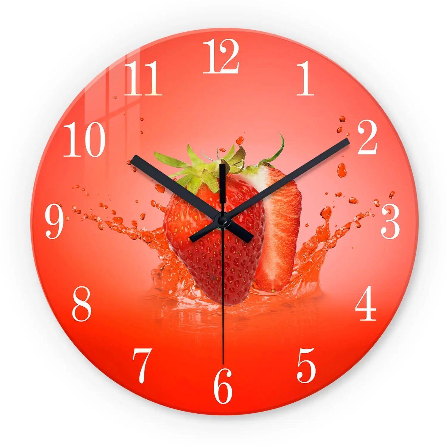 Strawberry Pattern Tempered Glass Clock, 10-14 Inch Silent Wall Clock, Aa Battery Powered, Suitable for Kitchen Living Room Bedroom