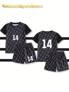 2-piece No.14 black football uniform set, sports player uniform, training suit, children's set, made of comfortable sports fabric, quick-drying and breathable, perfect for team training, competitions, outdoor sports and casual wear!