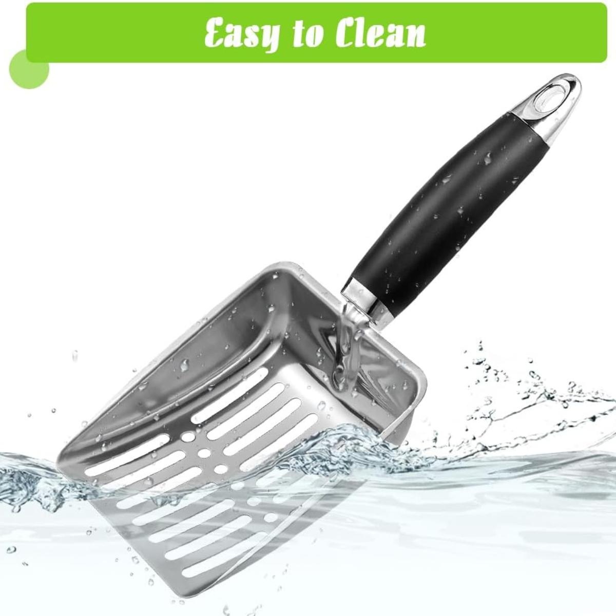Cat Litter Scoop - Stainless Steel Metal Cat Litter Scoop-Sturdy Mesh Scooper - Mesh Shovel-Easy to Clean - Suitable for Cat Litter Box - Light Black