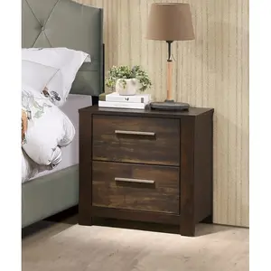 Rustic 1pc Nightstand Wooden Mahogany Finish Bedside Table 2-Drawers Classic Bedroom Furniture