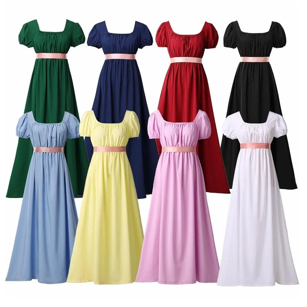 Women Regency Dress Vintage Short Sleeve Victorian Dress Empire Gown