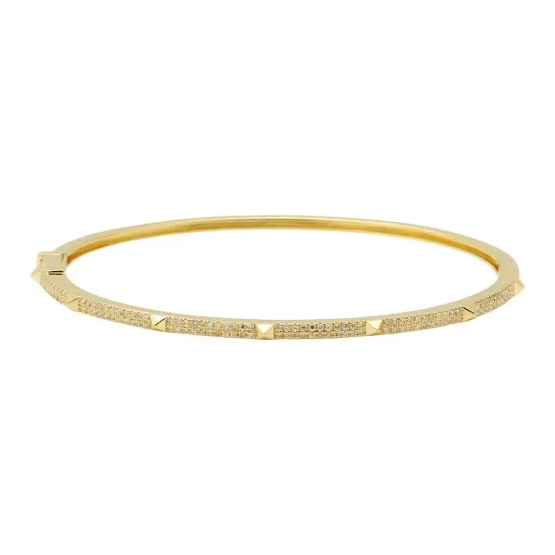 14k Gold Diamond Slim Pyramid Bangle - Elegant Design with Rich Gold Finish and Unique Shape