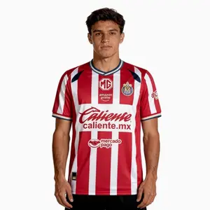 2526 Chivas CD Guadalajara home Alvarado #25 Jersey Vintage Mexico Red Stripe Short Sleeve Top Football Jersey