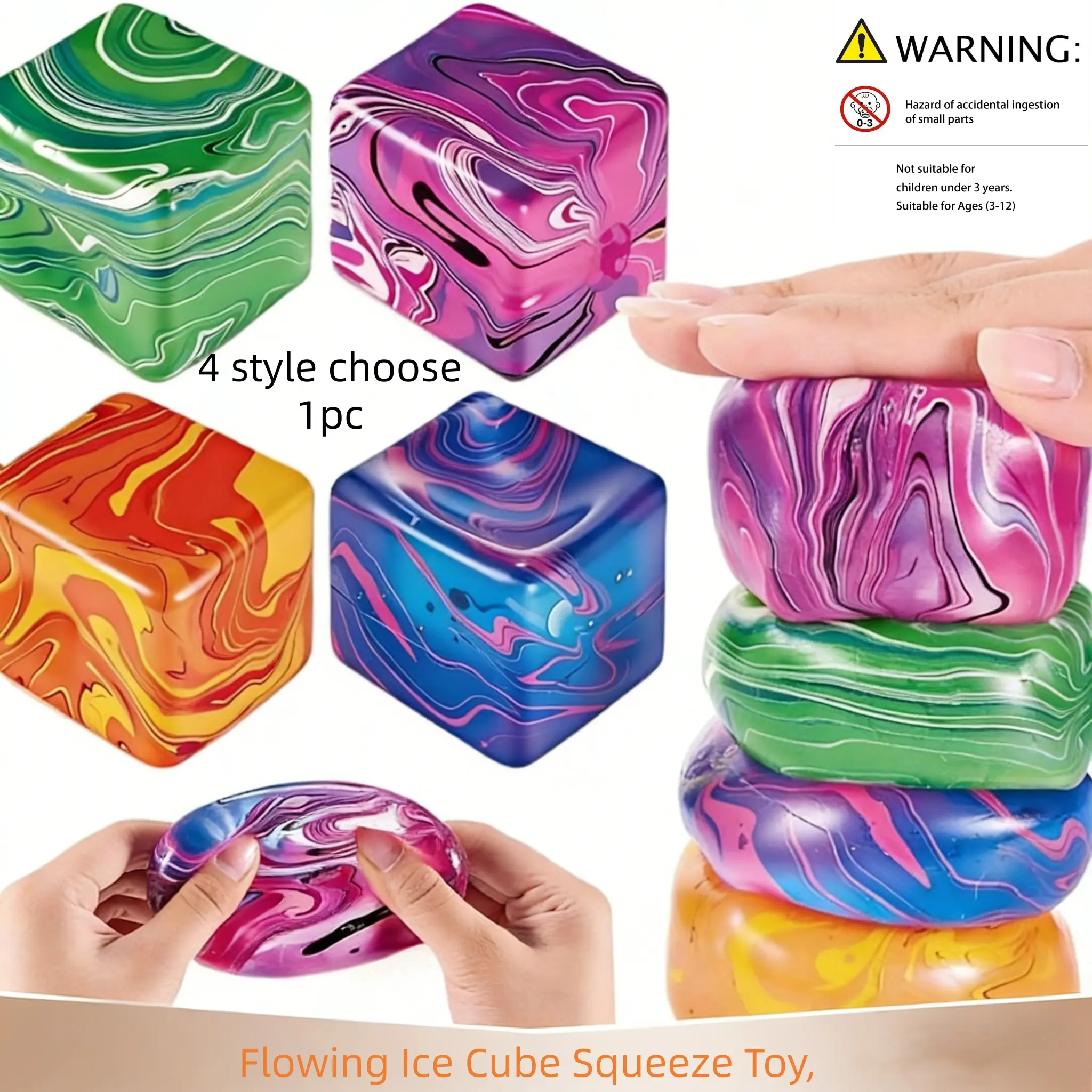 Flowing Ice Cube Squeezing Toy, Decompression Squeeze Stress Relief Malt Sugar Cube Fun, Trendy Sensory Must-Have Fidget Toy for Relaxation, Fidget Squishy
