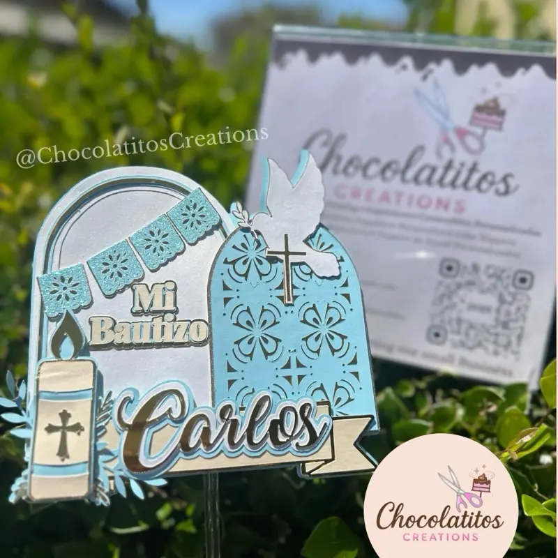 Custom 3D Layered Bautizo Cake Topper  by Chocolatitos Creations