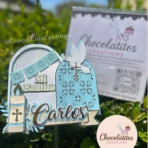 Custom 3D Layered Bautizo Cake Topper  by Chocolatitos Creations