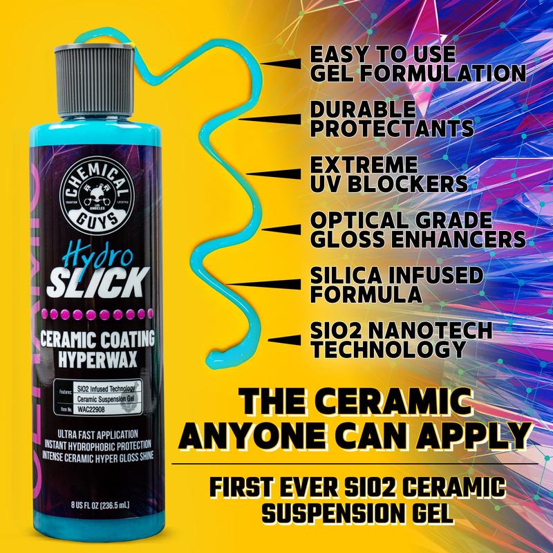 CHEMICAL GUYS HydroSlick Ceramic Coating Kit – HyperWax Formula for Deep Gloss, Hydrophobic Protection, and Long-Lasting Shine | Easy DIY Ceramic Coating for Cars, Trucks & SUVs | Replaces Car Wax | Long Lasting Protection