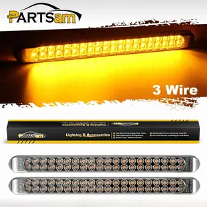 Partsam 2Pcs 17 Inch Amber Led Truck Trailer Light Bar 40 LED Clear Lens Dual Row, Clear Yellow 17" Sealed LED Waterproof Submersible Turn Tail Clearance Marker Identification Truck Trailer Light Bar