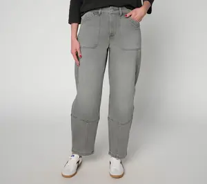 LOGO by Lori Goldstein Reg Black Barrel Leg Seamed Ankle Jean