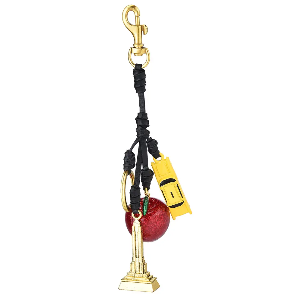 Leshanxing Premium Hand-Woven Leather & Alloy Yellow Taxi Red Apple Keychain, 20cm Large Bag Charm Accessory - Aesthetic "Drive Safe" Graduation Gift & Matching Bestie Landmark Souvenir for Class of 2026