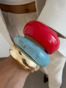 Elegant Resin Cuff Bracelets Set, Geometric Arc Design, Perfect for Parties & Weddings, Versatile Metal Jewelry Gift for Women