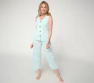 MUK LUKS Crinkle Button Front Top & Capri Pant Lounge Set
