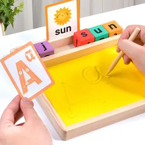 Montessori Sand Writing and Drawing Board, with Colored Alphabet Letters and Word and Shape Cards