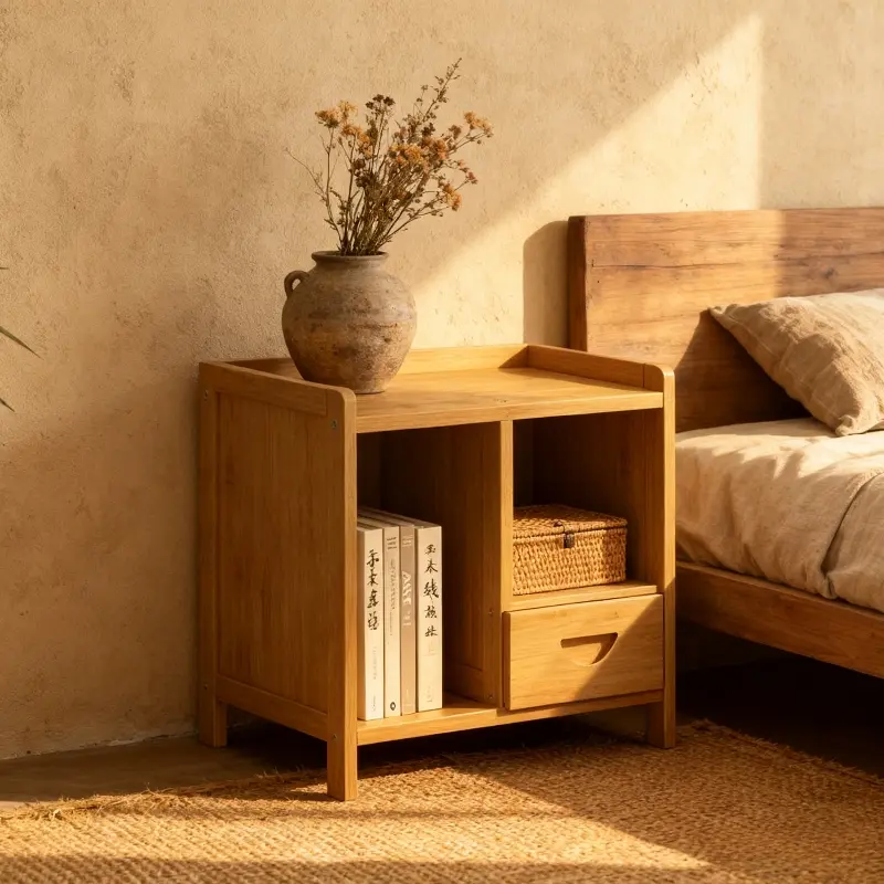 Multifunctional Bamboo Nightstand with Open Shelf & Drawer - Perfect for Bedroom, Living Room, Organized Interiors | Ideal for Christmas, Housewarming, Home Organization Enthusiasts, a Stylish & Practical Storage Solution