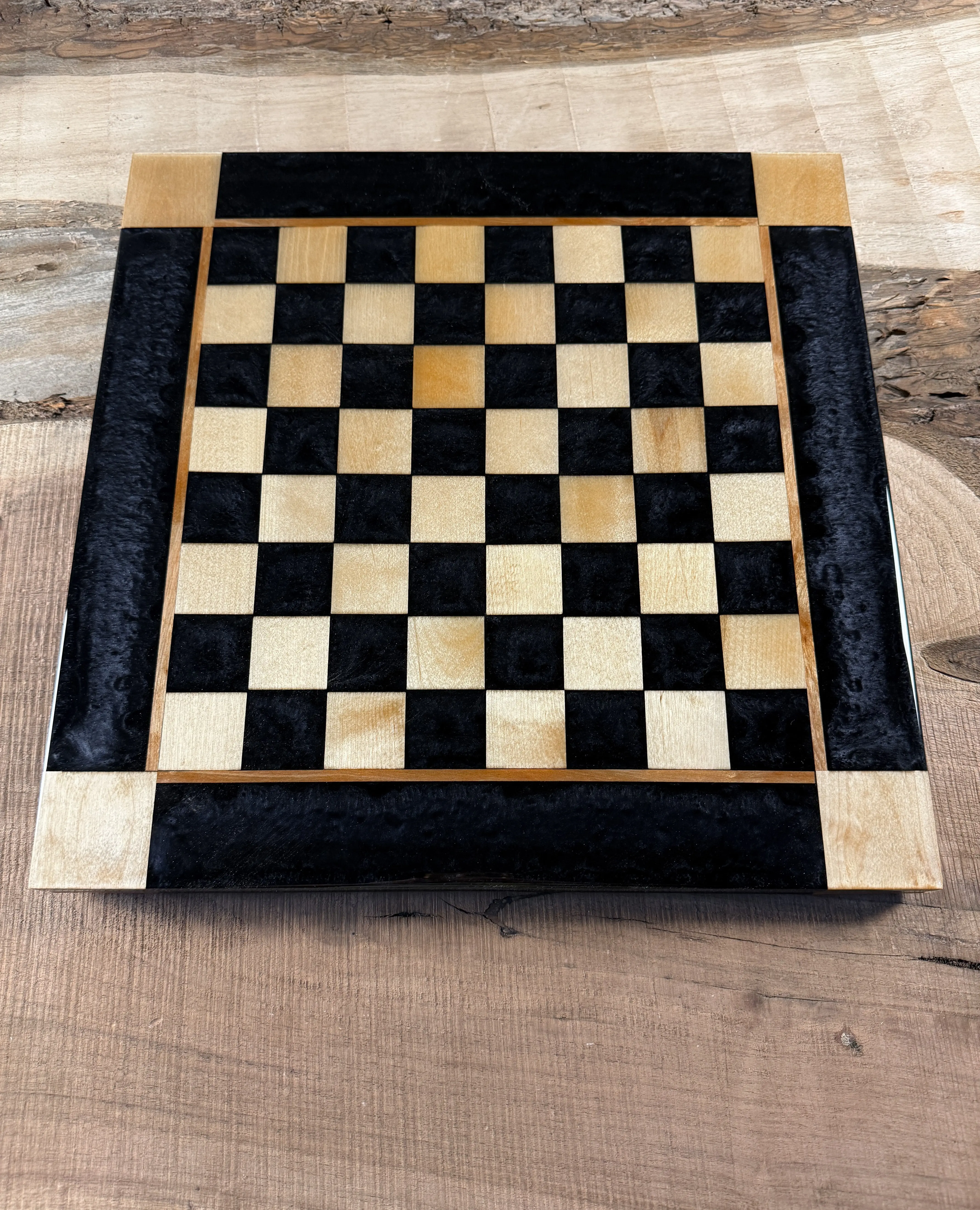 Black Onyx Maple Wood Chess Board (Glass Chess Set Included)