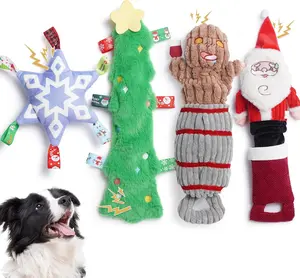 Nocciola 4 Pack Tag & Tug Christmas Dog Toys, No Stuffing Santa, Ginger Man, Christmas Tree & Stuffed Snowflake Tough Dog Toys, Christmas Gift for Dogs