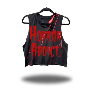 TheDriveClothing Horror Addict Blood Road Rash Crop Tank Top – Y2K Streetwear Graphic Crop Tee, Red Print Grunge Biker Fashion, TikTok Festival Outfit, Edgy Gym Summer Apparel