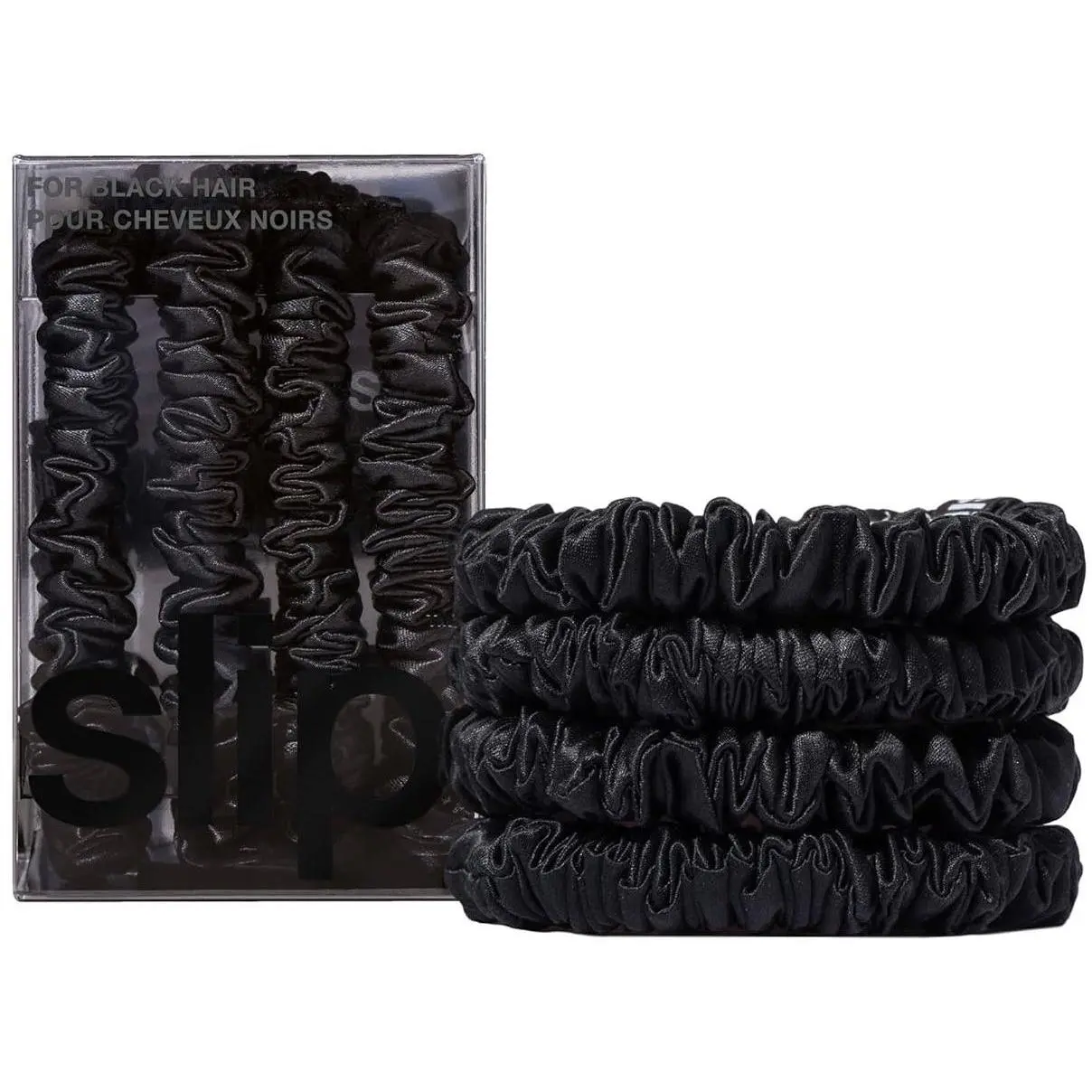 Slip Silk Skinny Scrunchies  - Elastic Scrunchies Set (Set Of 4) - Black 850004304006